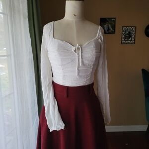 Hollister White Eyelet Long Sleeve White Top with Tie Front Size XS